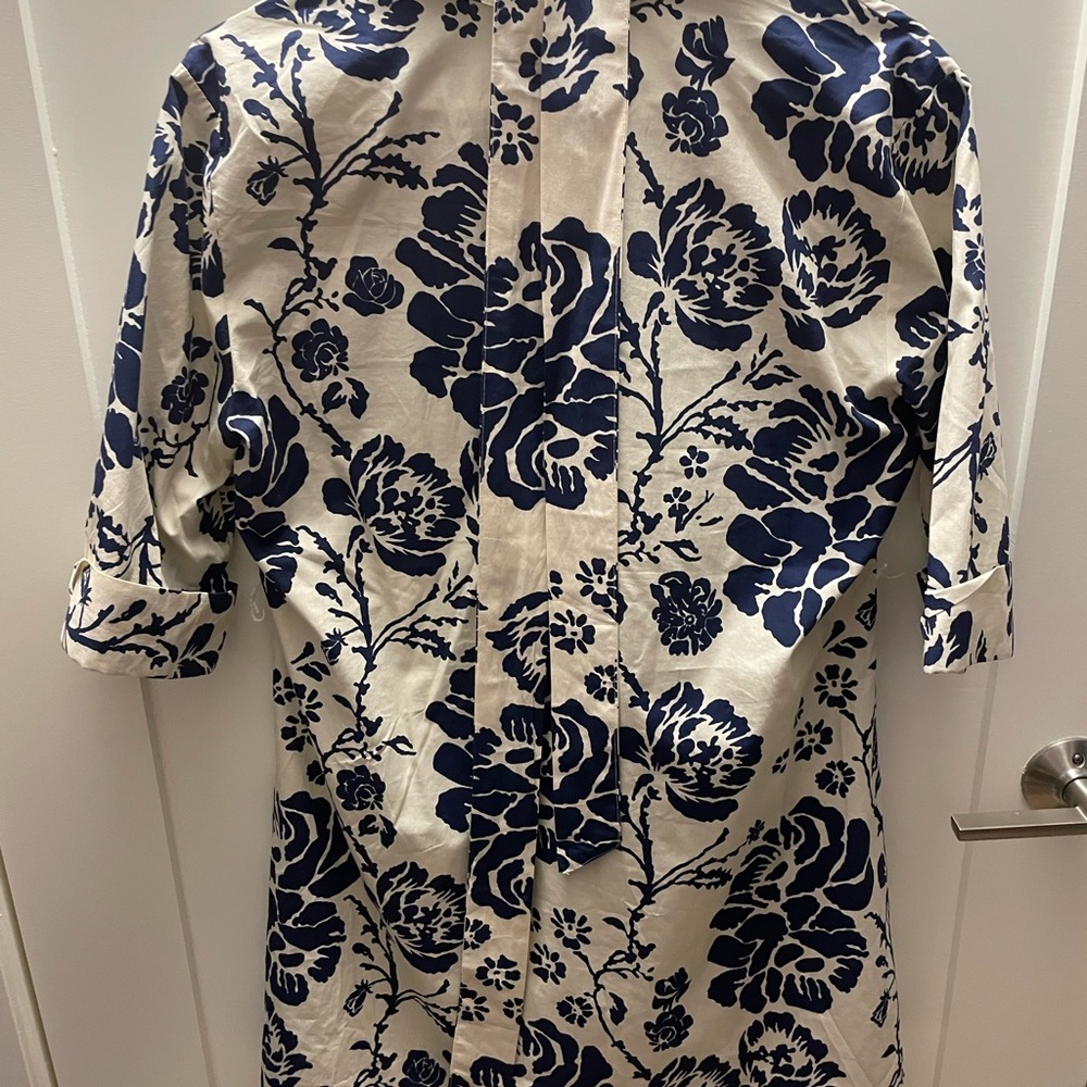 Zara Cream with Blue Floral Dress with Belt